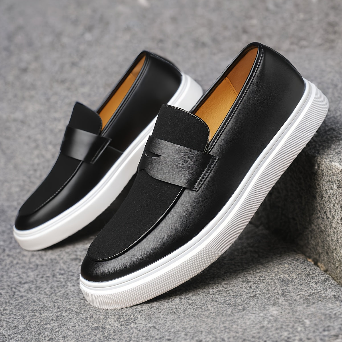 Мужские кожаные туфли-лоферы на резинке, однотонные, низкий каблук, круглый носок, для всех сезонов