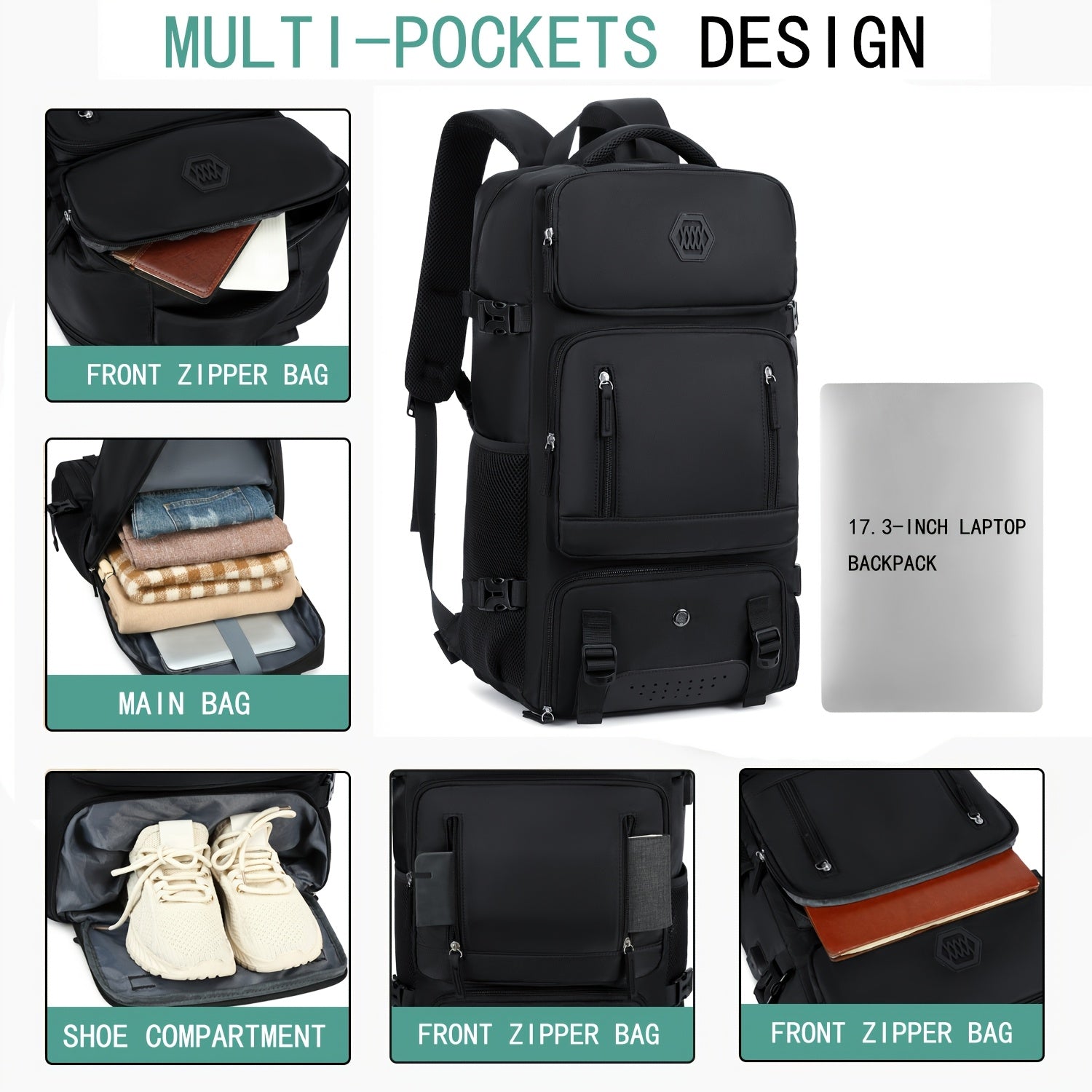 Light Blue Travel Backpack with 43.94cm Laptop Compartment Shoe Pocket Mesh Ventilation