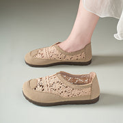 Women's Summer Breathable Lace-Trim Shoes Flat Casual Light Beige