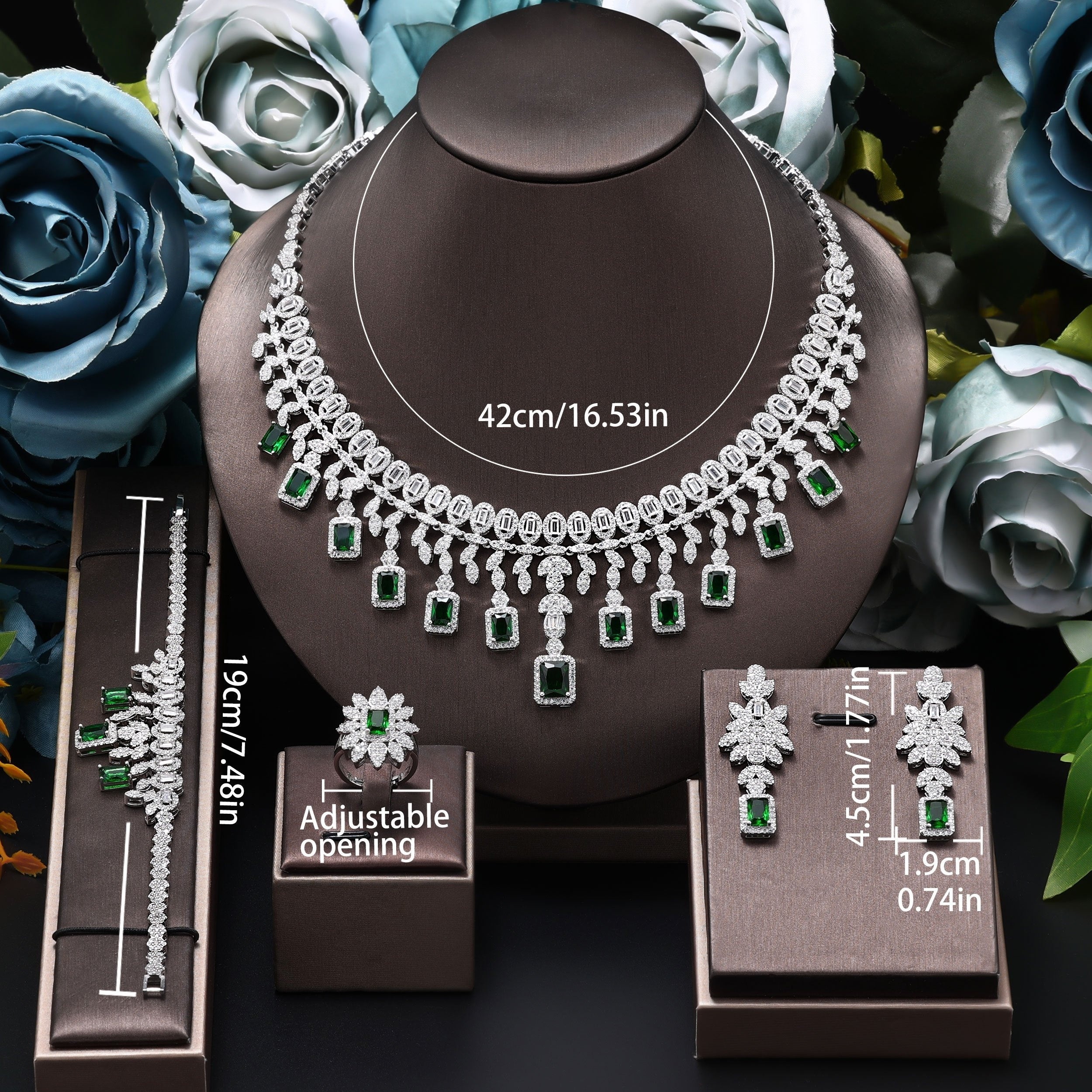 Zarif Ayollar Zargarlik To'plami, 4-qismli Kelinlik To'plami, Sun'iy Kubik Zirkoniya va Misdan iborat, Ramazon, To'y, Ta'til va Yil davomida G'ayrat uchun mukammal
