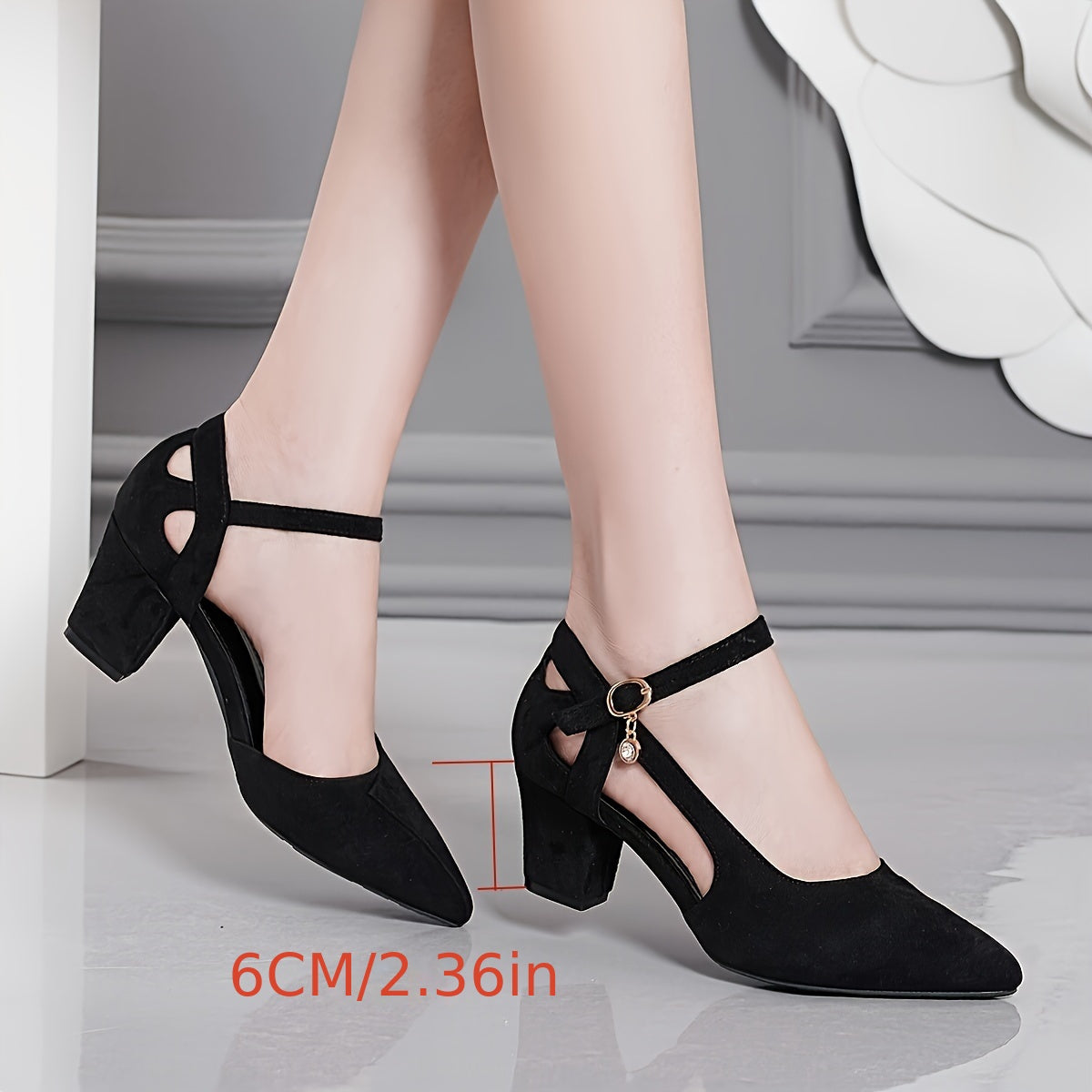 Women's Mid-Heel Headless Sandals with Thick Heel and Hollow Strap