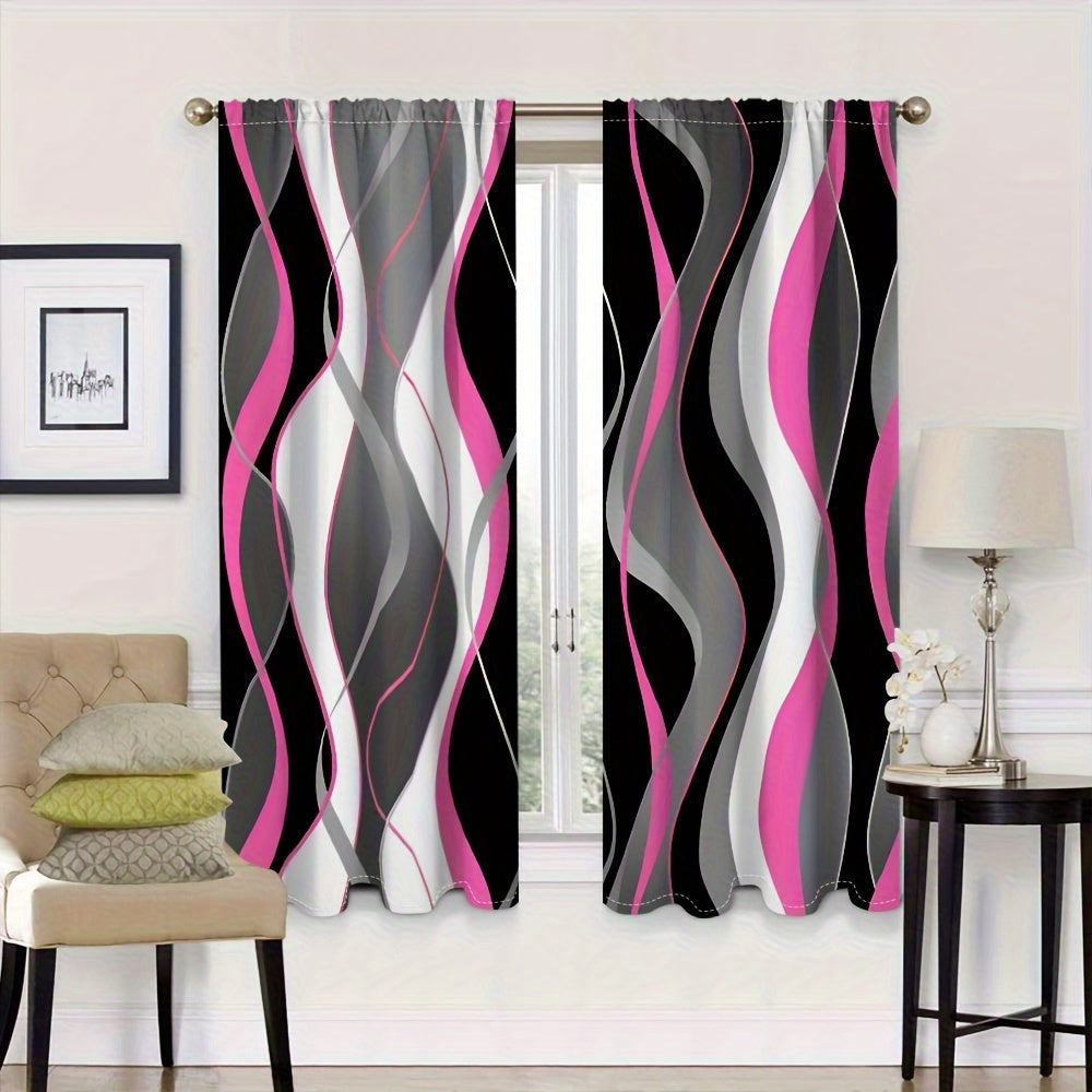 Modern Abstract Geometric Curtain Set Black White 2 Pieces Privacy Drapes