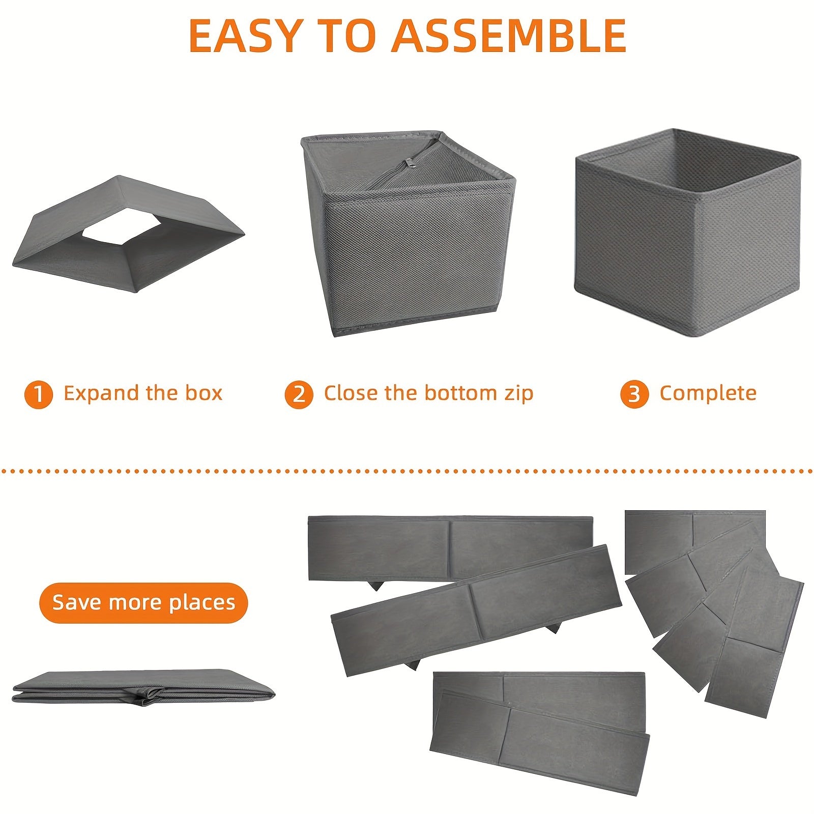 8 dona yig‘iladigan mato saqlash qutilari kiyimlar va shkafni tartibga solish uchun