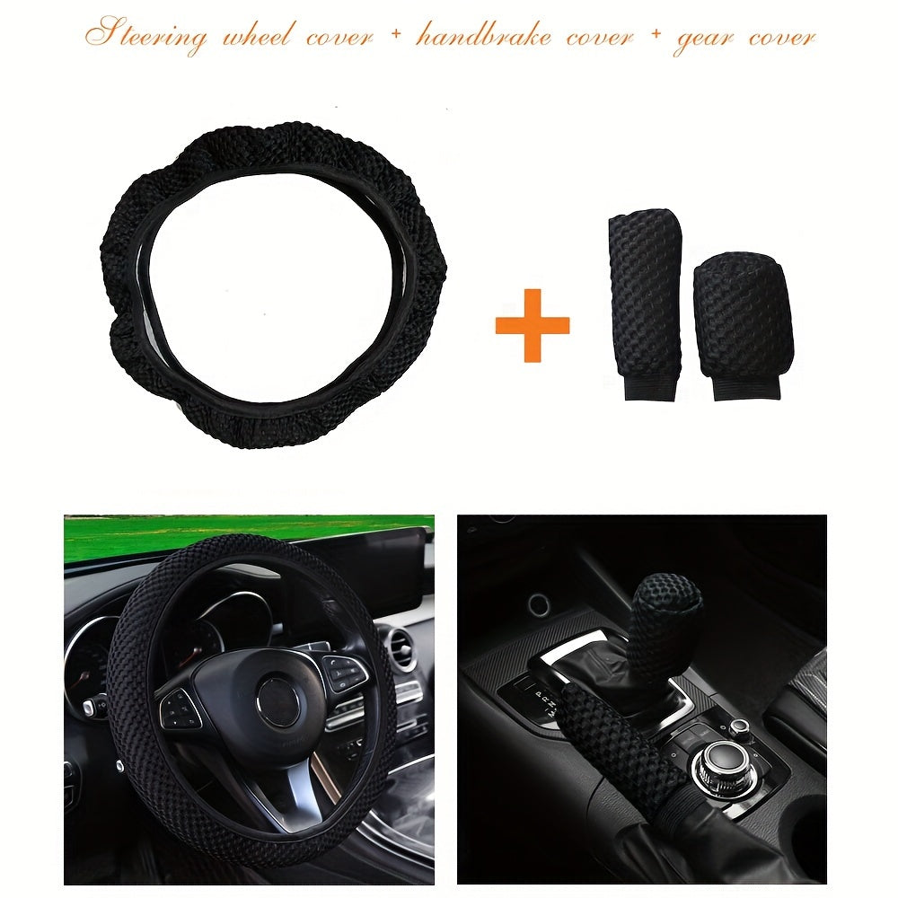 3pcs Breathable Mesh Car Steering Wheel Cover Anti-slip Sweat-absorbing 35-38cm