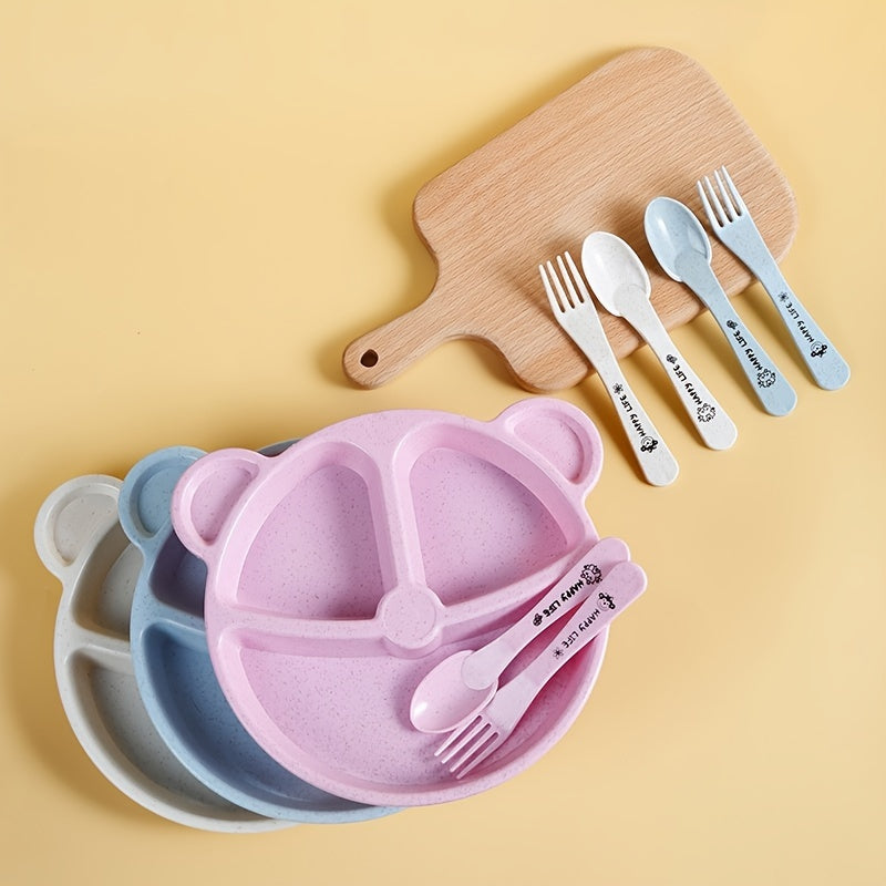 Plastic Dinnerware Set with Divided Serving Tray and Utensils for Kids and Home