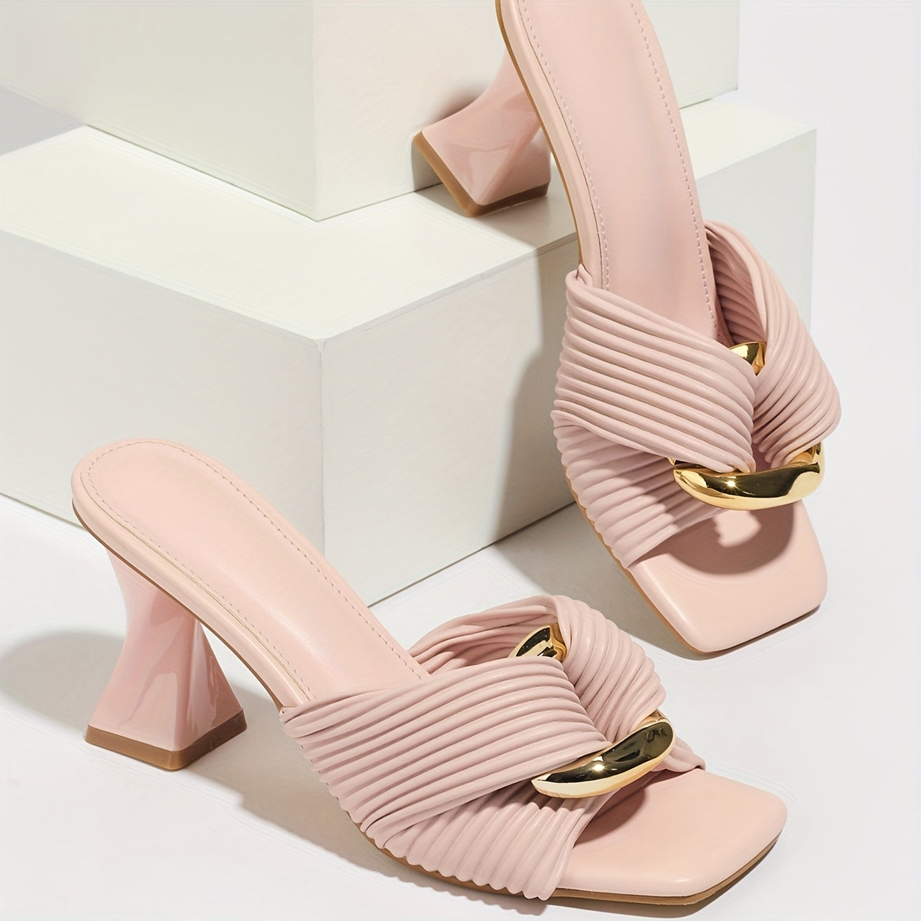 Women’s Summer Flats One-Strap Square Toe High Heel Large Sizes