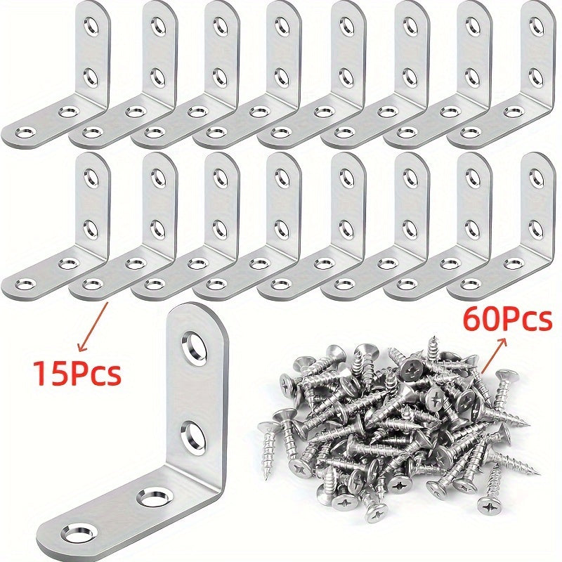 75pcs Stainless Steel 304 Grade L Brackets Corner Mounts for Shelves Tables