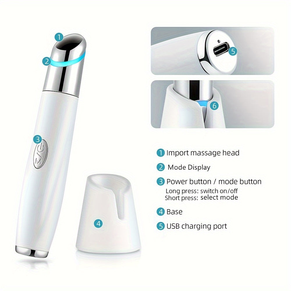 Rechargeable Eye Massager Pen for Puffiness Dark Circles and Fatigue Heated Vibrating Wand Toning Skin