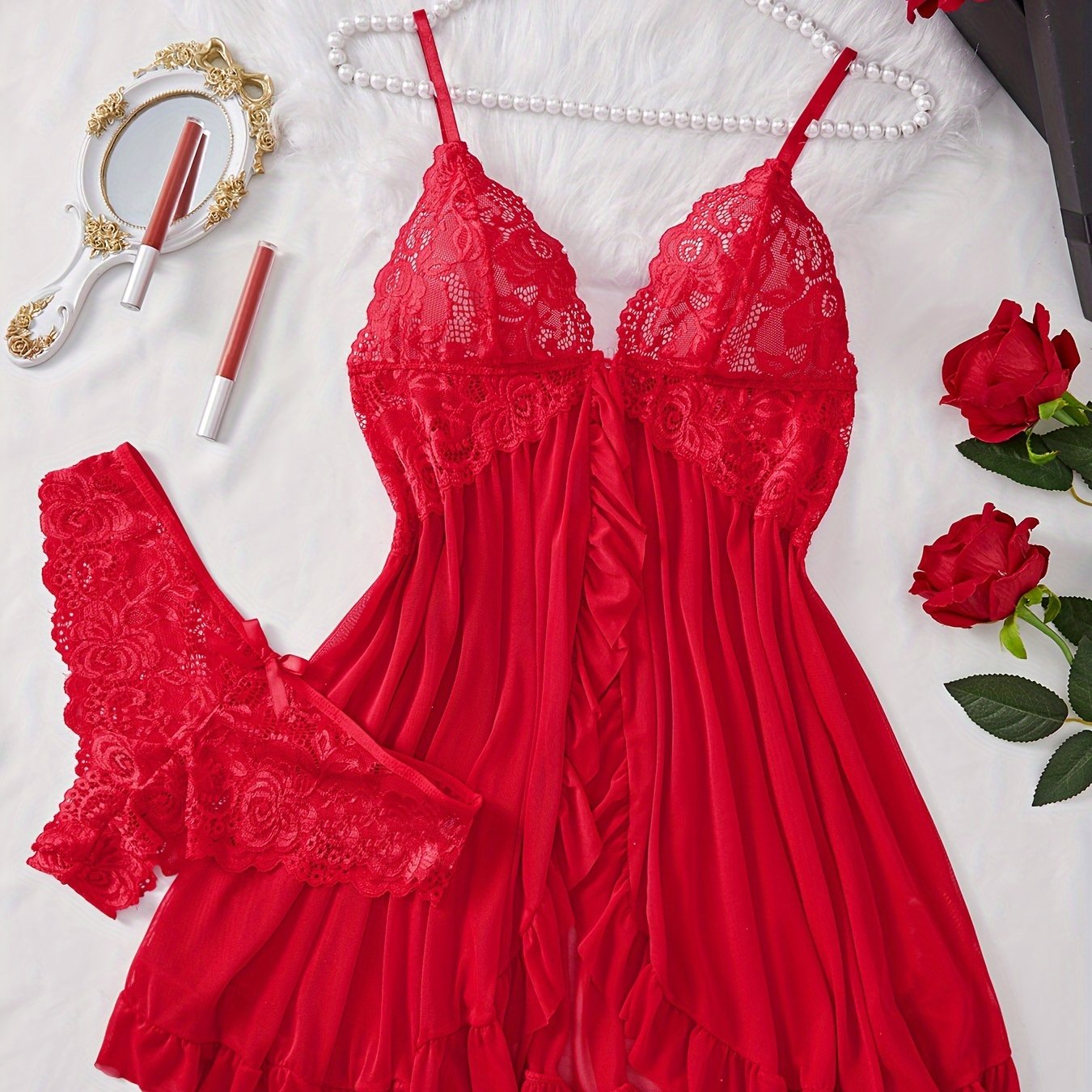 Plus o'lchamli tarmoq bo'lakli old qismi ochiq tugma halter kiyim to'plami