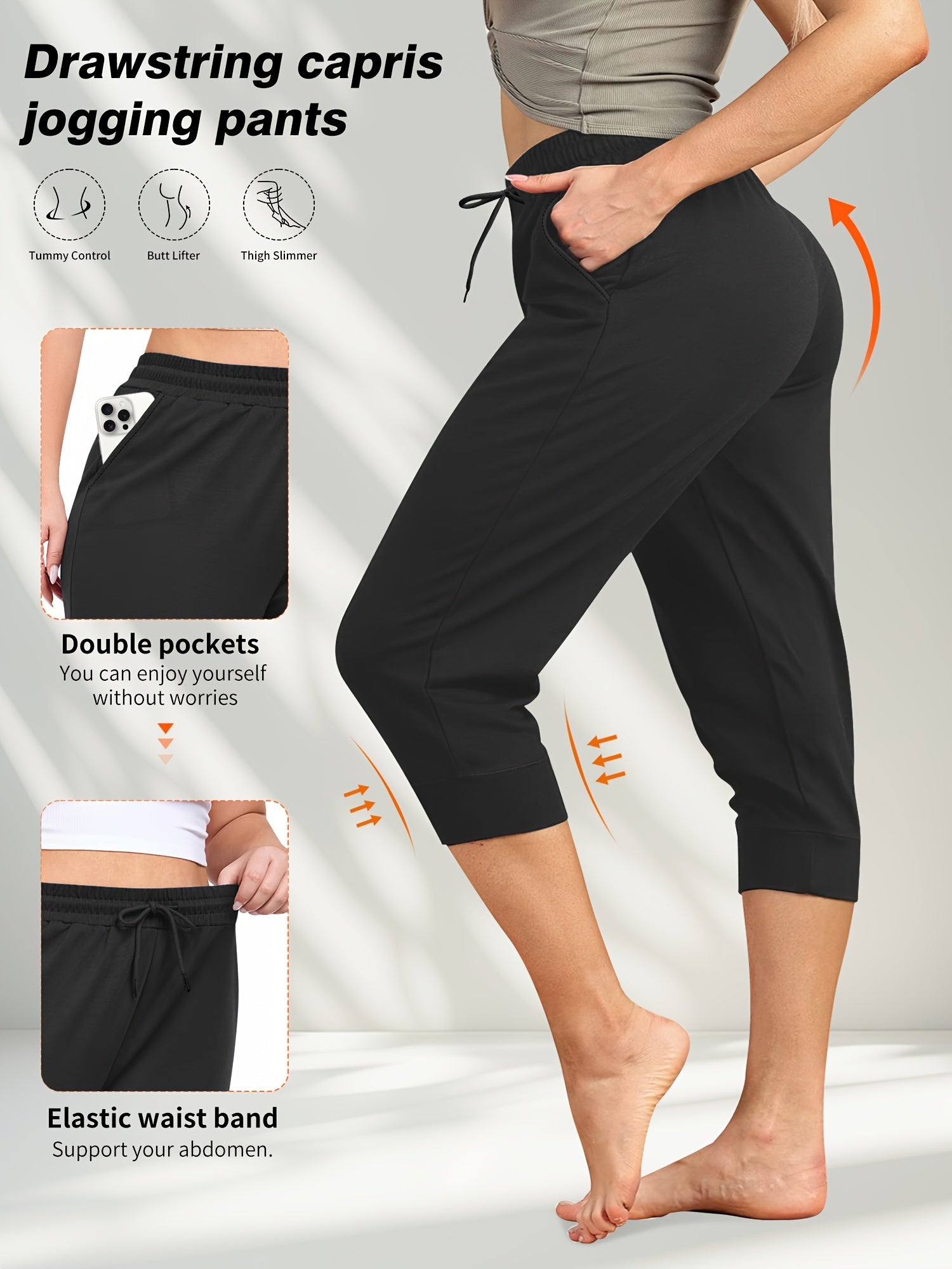 Women's Plus Size Drawstring Capri Jogger Pants Casual Loose Fit Four-Way Stretch