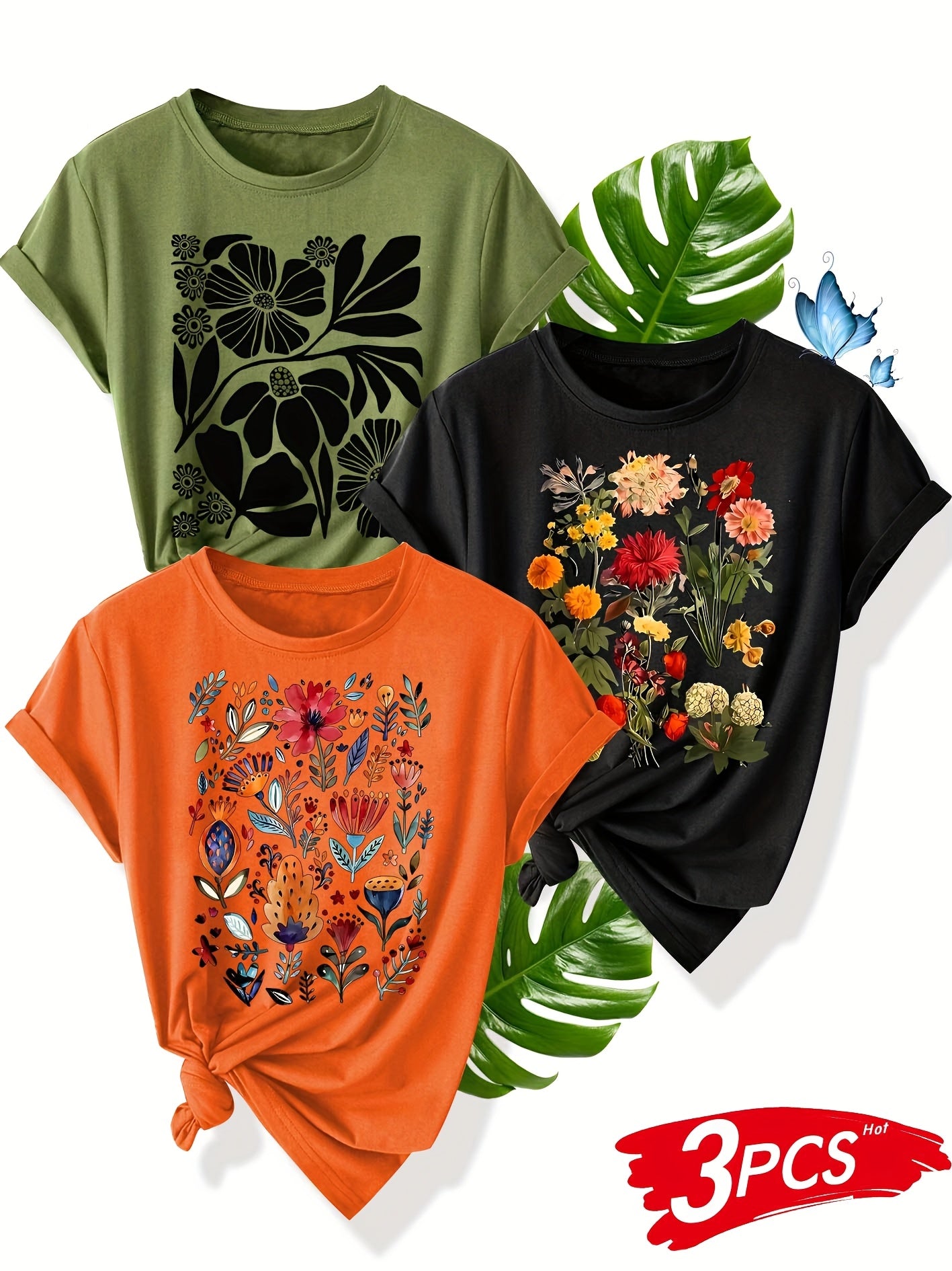 Women Floral Pattern Short Sleeve T-Shirt Summer Casual Top Multiple Colors