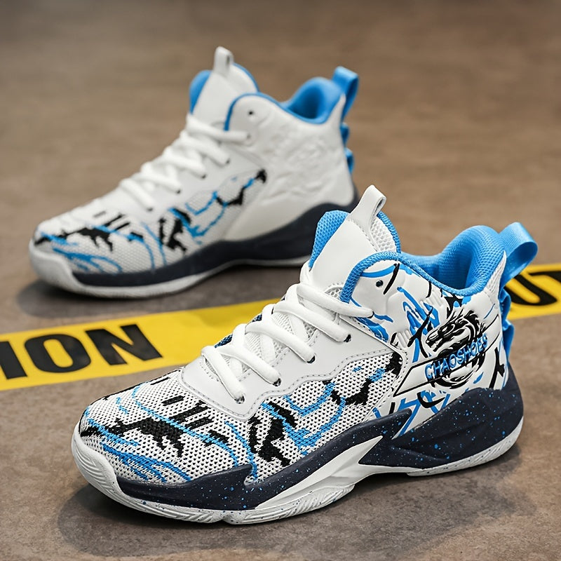 Boys Woven Basketball Shoes Mid Top Lace Up Non Slip All Season Sneakers