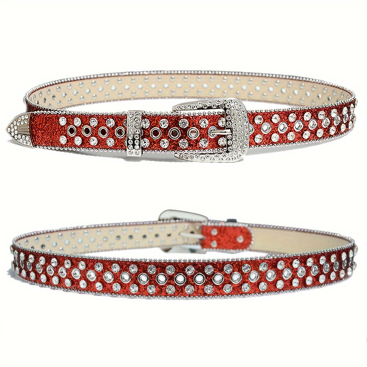 Ayollar uchun Rhinestone Hip Hop kamar, qattiq rangli PU charm, jinsi shimlar uchun