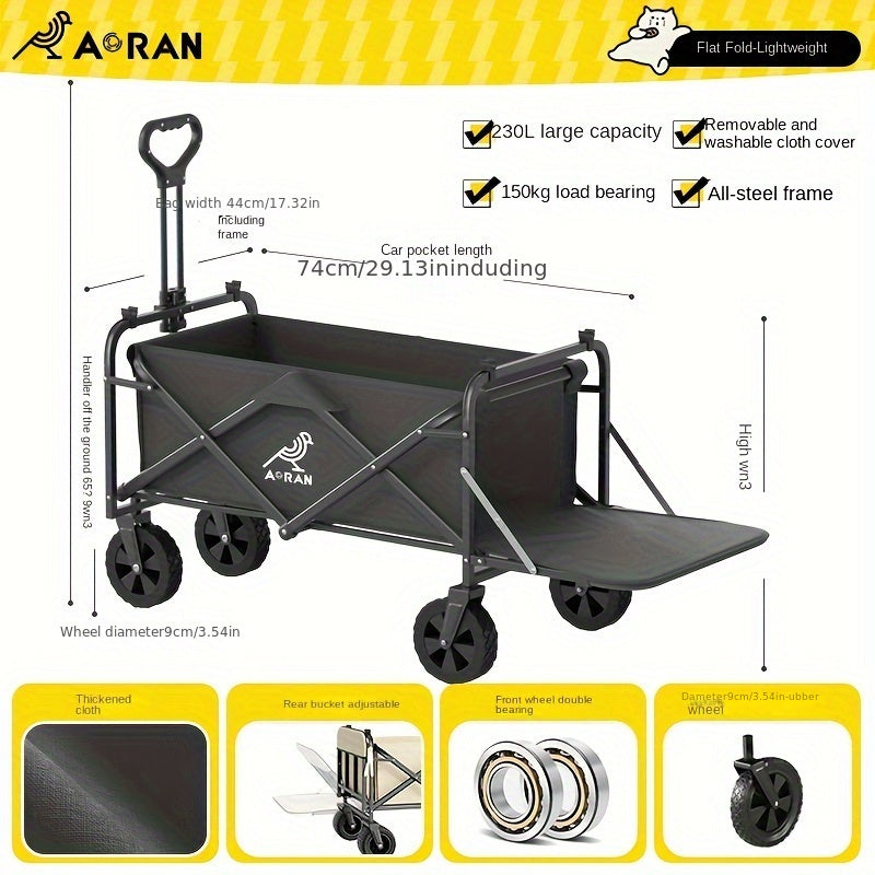 Heavy-Duty Folding Trolley Stainless Steel Large Capacity for Travel Camping Beach Picnic