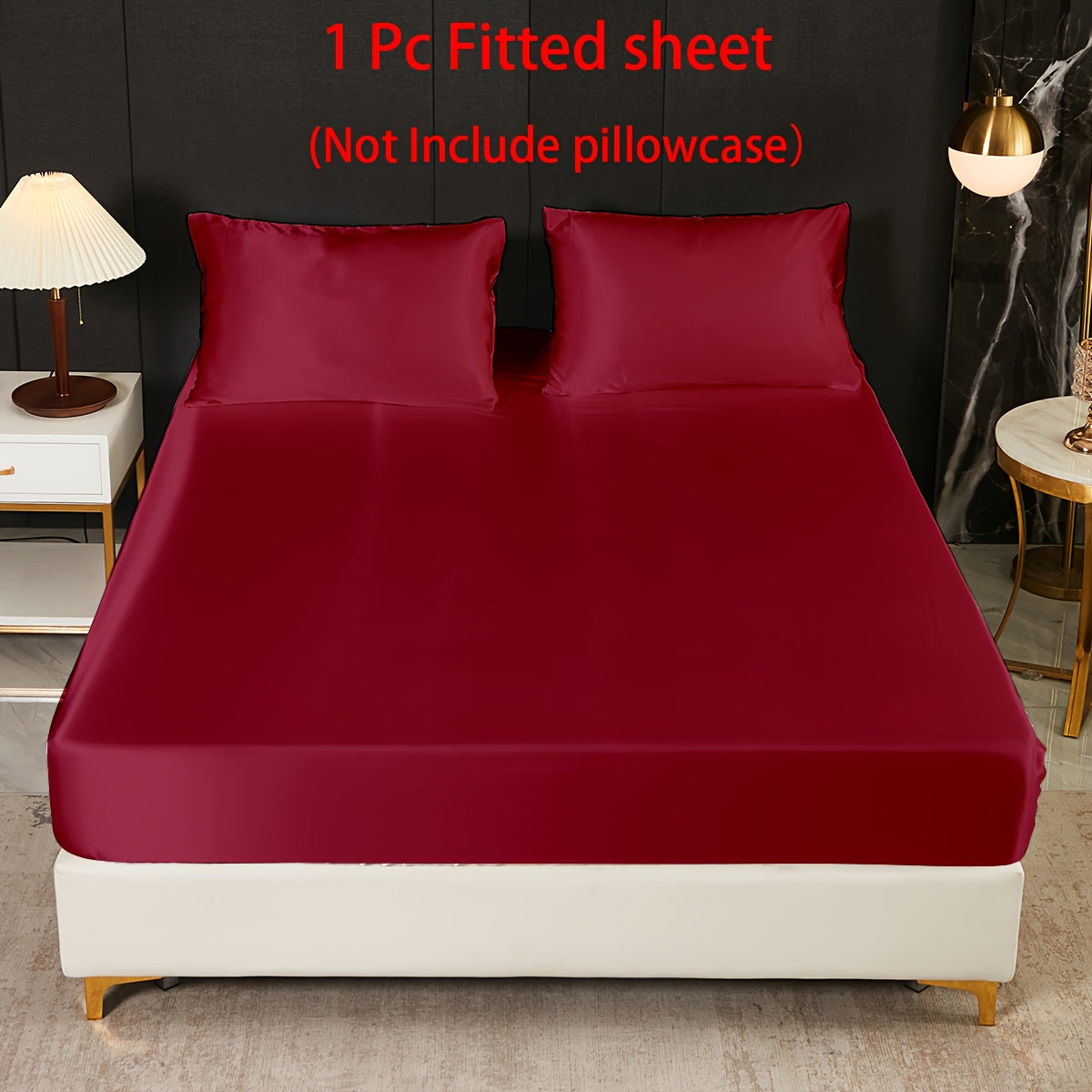 Satin Fitted Sheet Queen Size Soft Bedding for Bedroom Guest Room Hotel