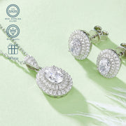 Sterling Silver Moissanite Jewelry Set with Egg-Shaped Pendant and Earrings for Wedding and Daily Wear