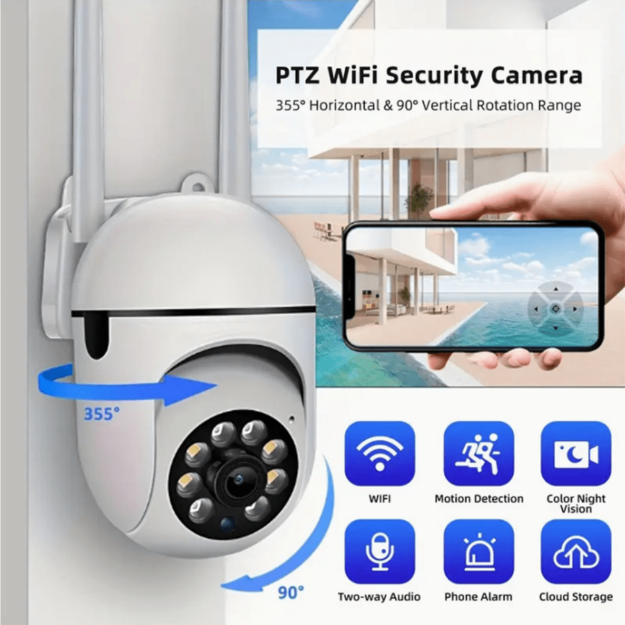 Wireless 2MP HD WiFi Security Camera with Motion Detection Two-Way Audio Night Vision PTZ USB Powered