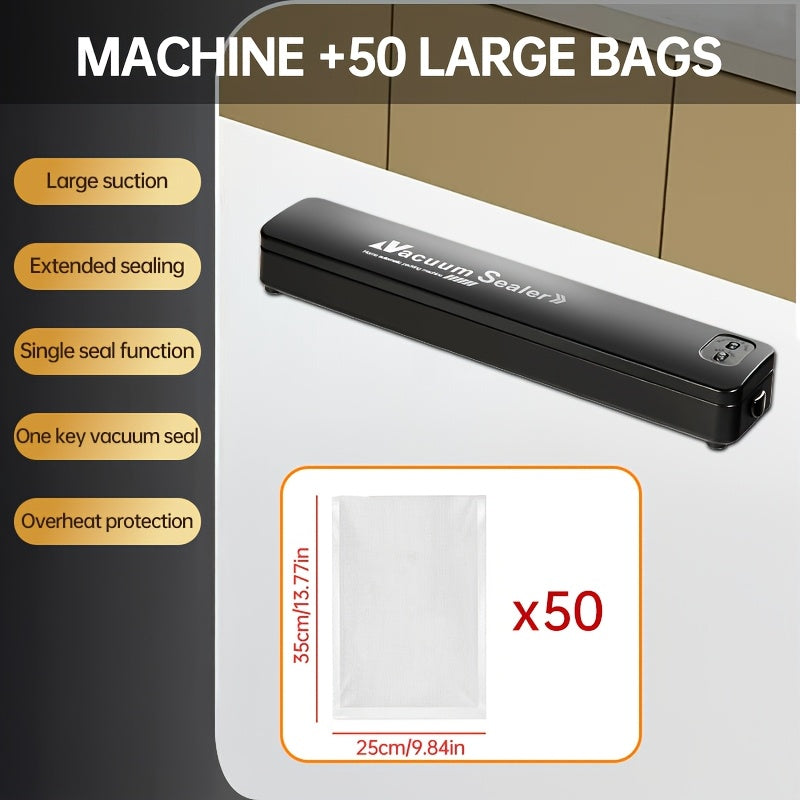 Máquina selladora automática de vacío para conservación de alimentos 50 bolsas compacta negra