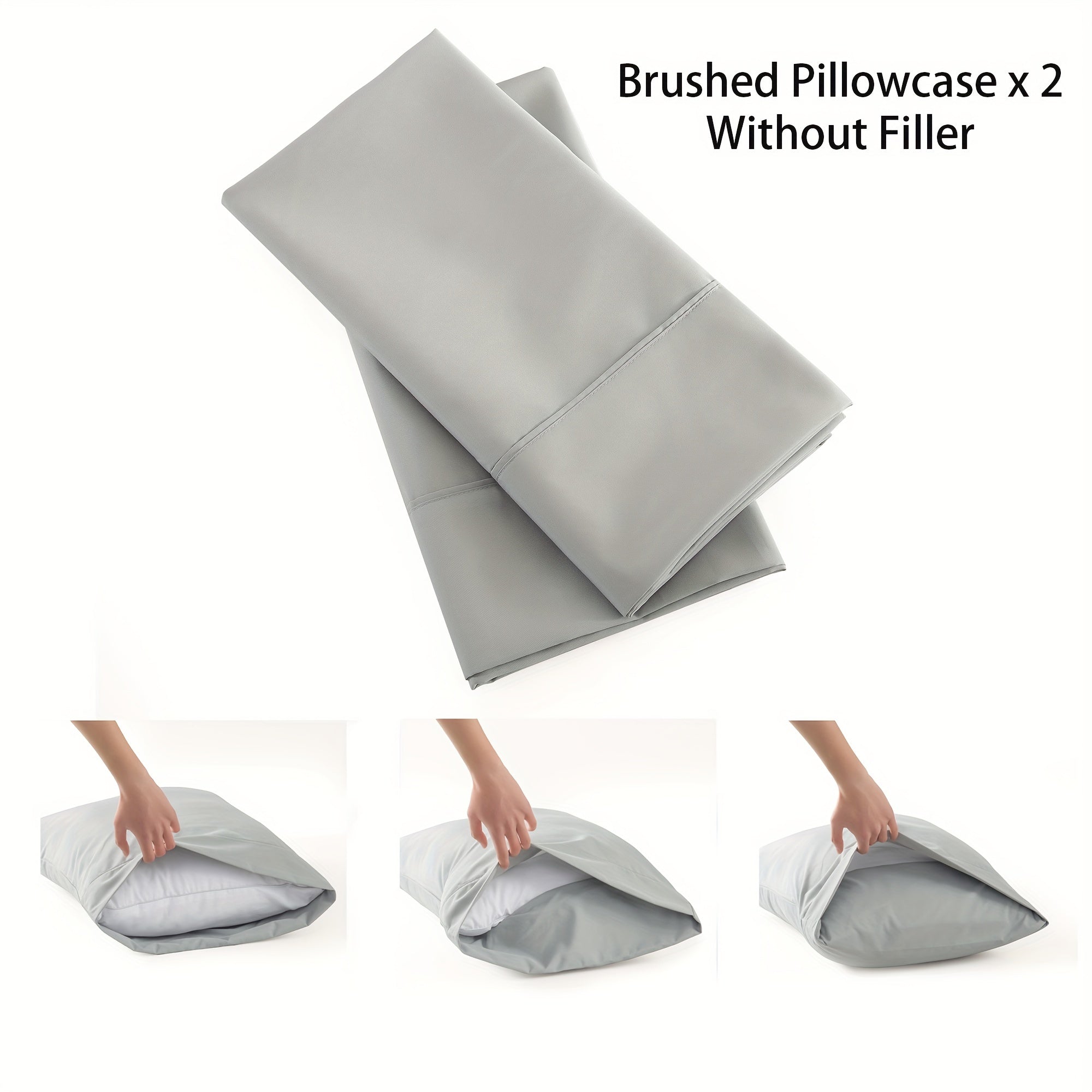 Set of Two Brushed Polyester Pillowcases Solid Color Breathable Envelope Closure