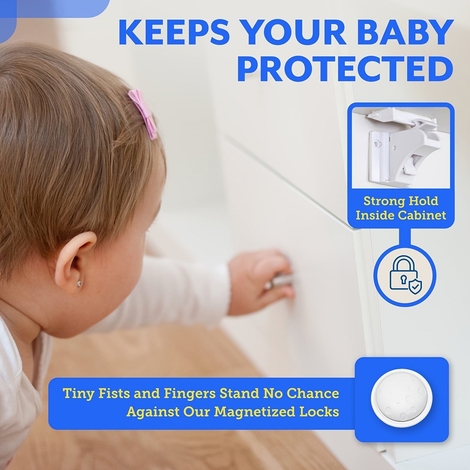 Set of 4 Babyproof Magnetic Cabinet Locks with Adhesive Installation and Key Holders