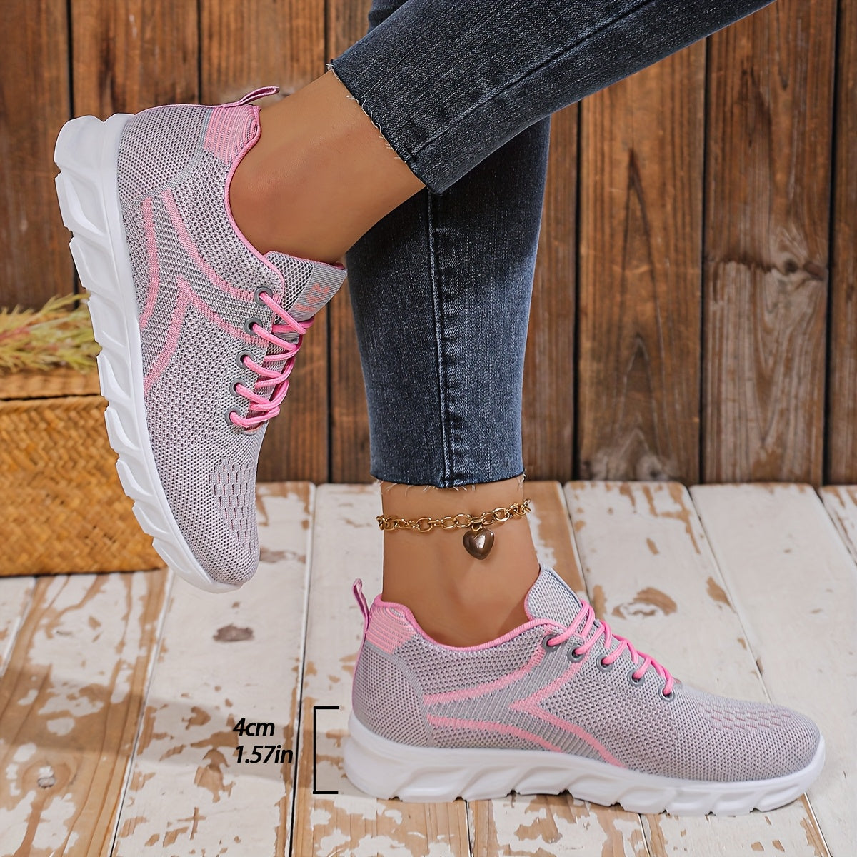 Zapatillas de punto transpirables para mujer - Zapatos casuales para caminar con parte superior de malla y suela de goma