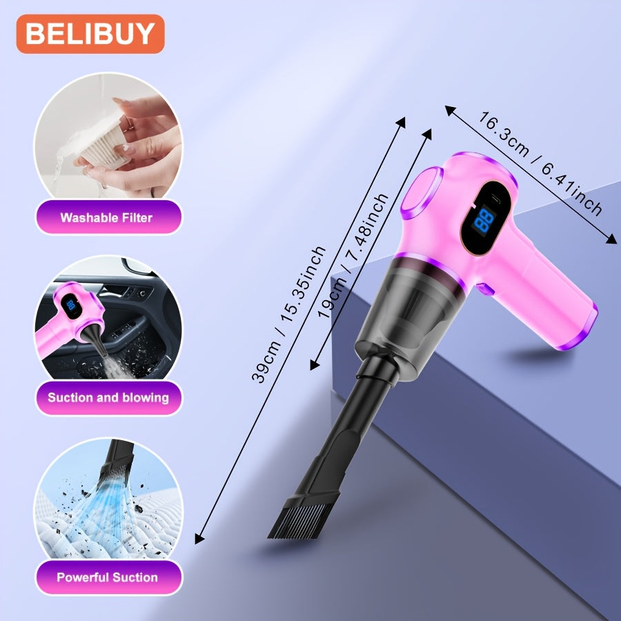 Aspiradora portátil para coche con succión y soplado 2 en 1, recargable con batería de litio