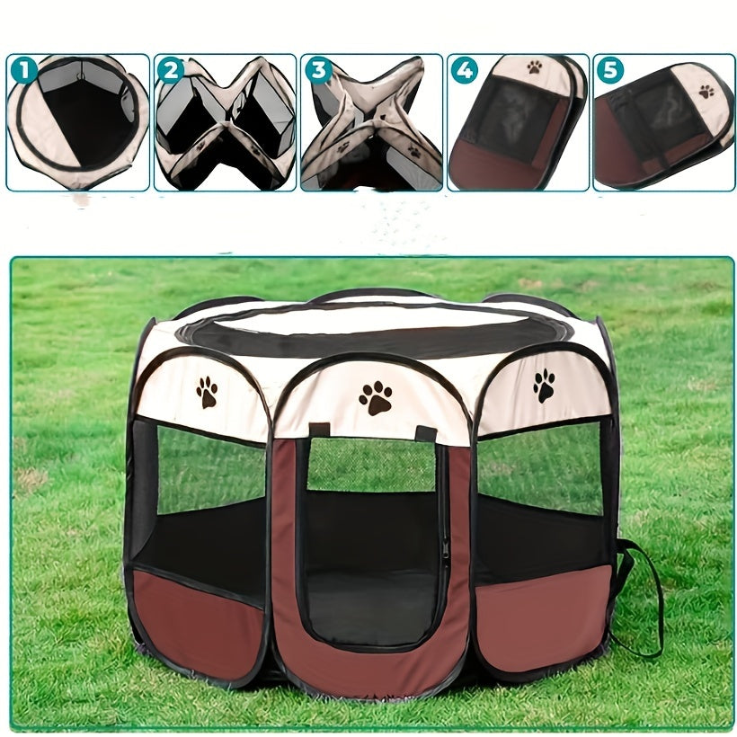 Foldable Cat Tent Bed with Paw Print Design, Polyester, Indoor Outdoor Use