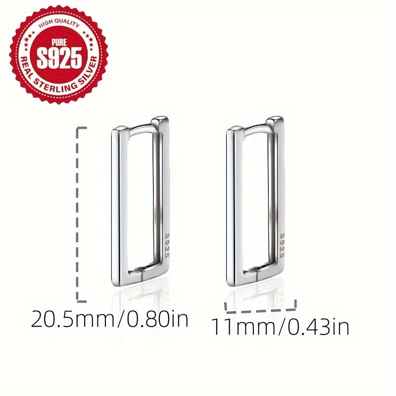 Women’s Silver Geometric Rectangular Earrings Lightweight Hypoallergenic Stylish