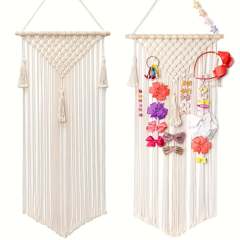 Bohemian Wall-Mounted Hair Accessory Organizer Cotton Storage for Clips and Bags