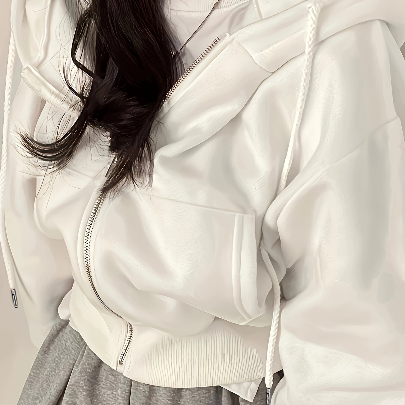 Women's Casual Polyester Hoodie with Slight Stretch Solid Color Knit Fabric All Seasons