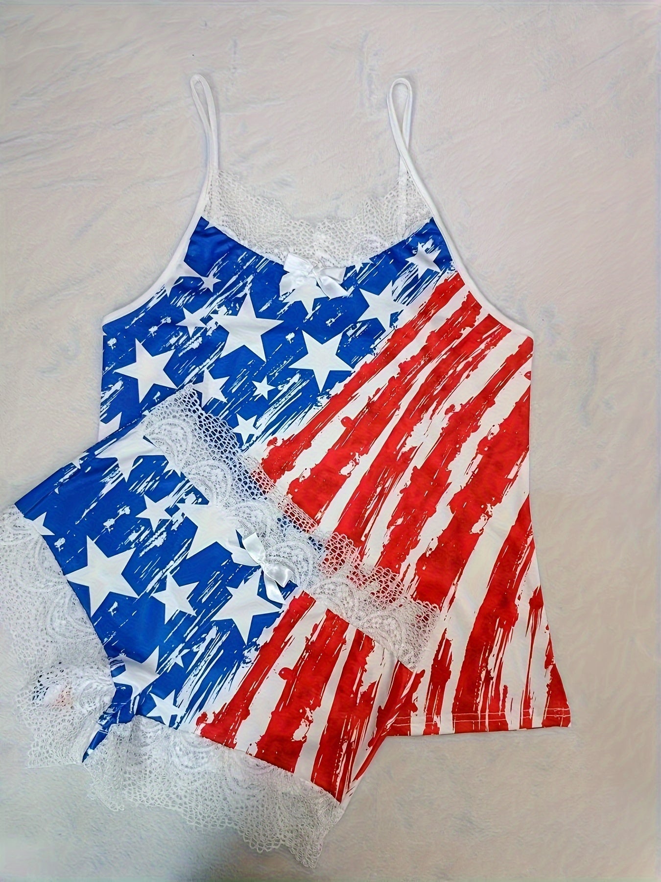 Women's Star-Print Lace Trim Off-Shoulder Pajama Set Sleepwear Polyester Blend