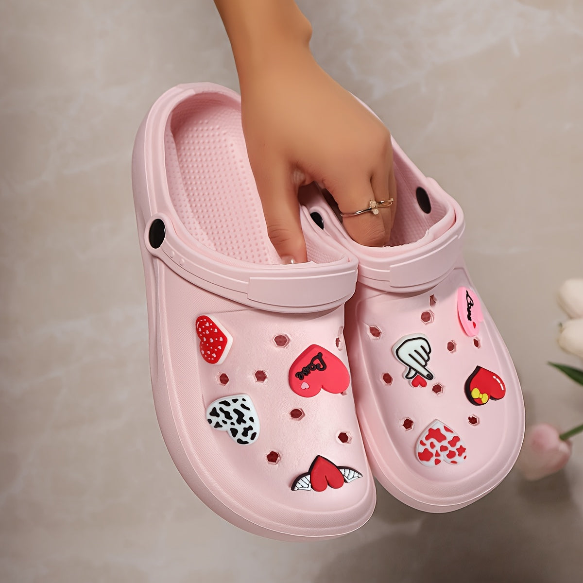 Women's Pink Heart Clogs Breathable EVA Summer Sandals