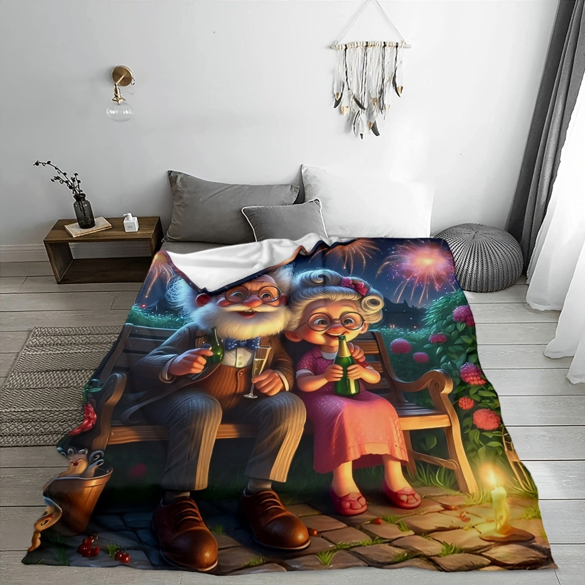 Grandparents Flannel Blanket New Year's Print Ultra-Soft Plush Fleece Gift