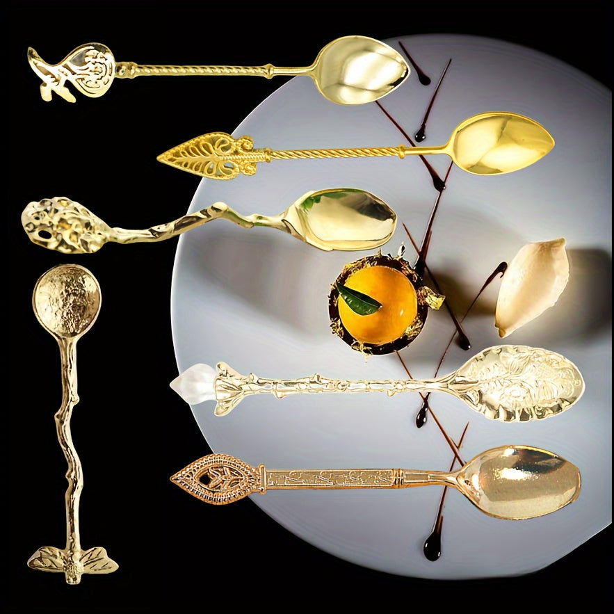 6-Piece European Style Metal Spoon Set for Coffee Dessert and Mixing Kitchen Dining