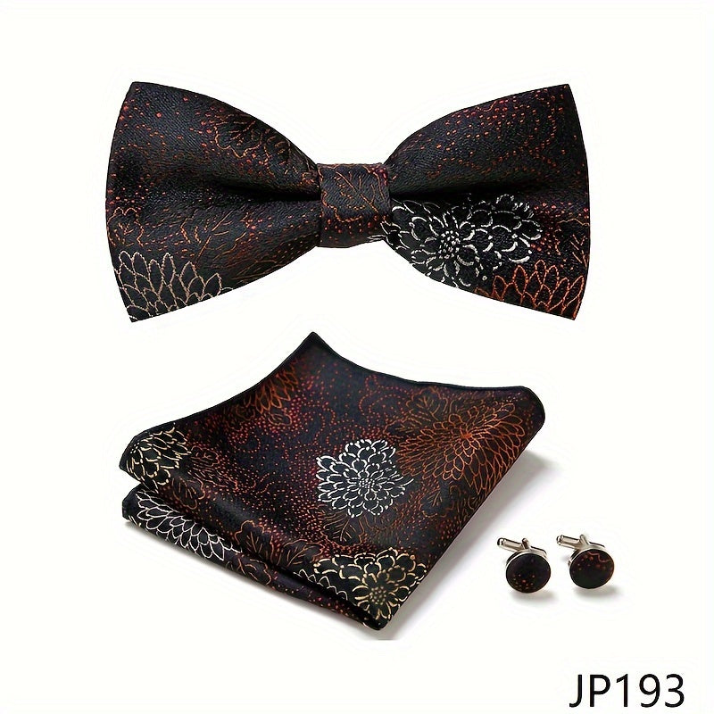 Men's Blue Polyester Tie and Pocket Square Set Floral Pattern for Formal Events