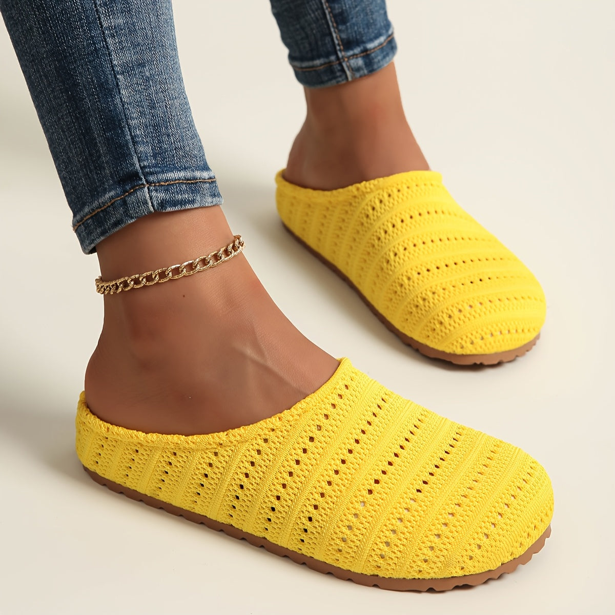Women's Yellow Slip-On Mules Comfortable Platform Shoes Breathable Fabric