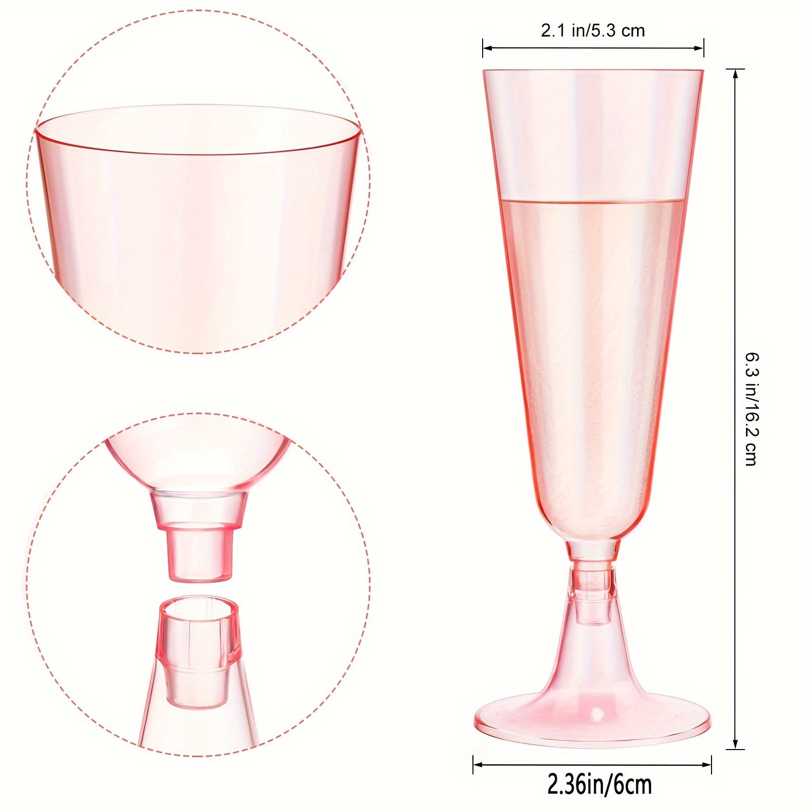 25 Pack Clear Plastic Champagne Flutes with Pink Crystal for Weddings Parties