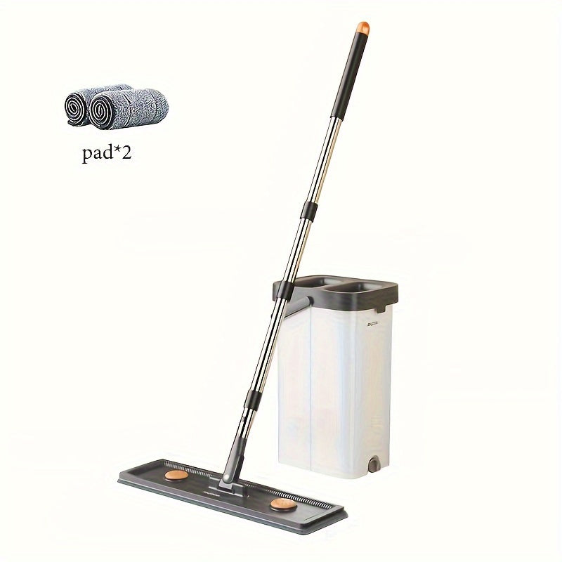 Yassi mop va kova to'plami, o'z-o'zini siqib chiqarish tizimi bilan polni tozalash uchun