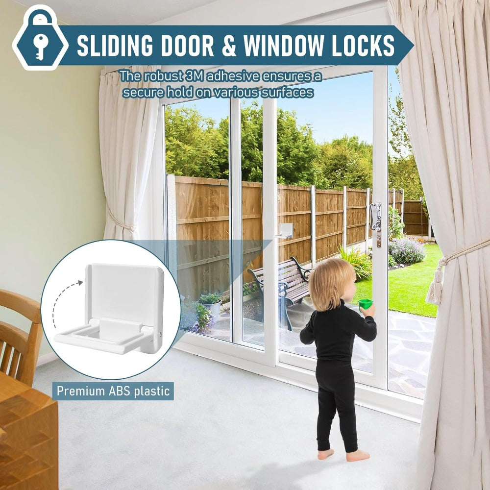 Childproof Sliding Door Window Locks Set of 2 White Security for Glass Doors and Windows