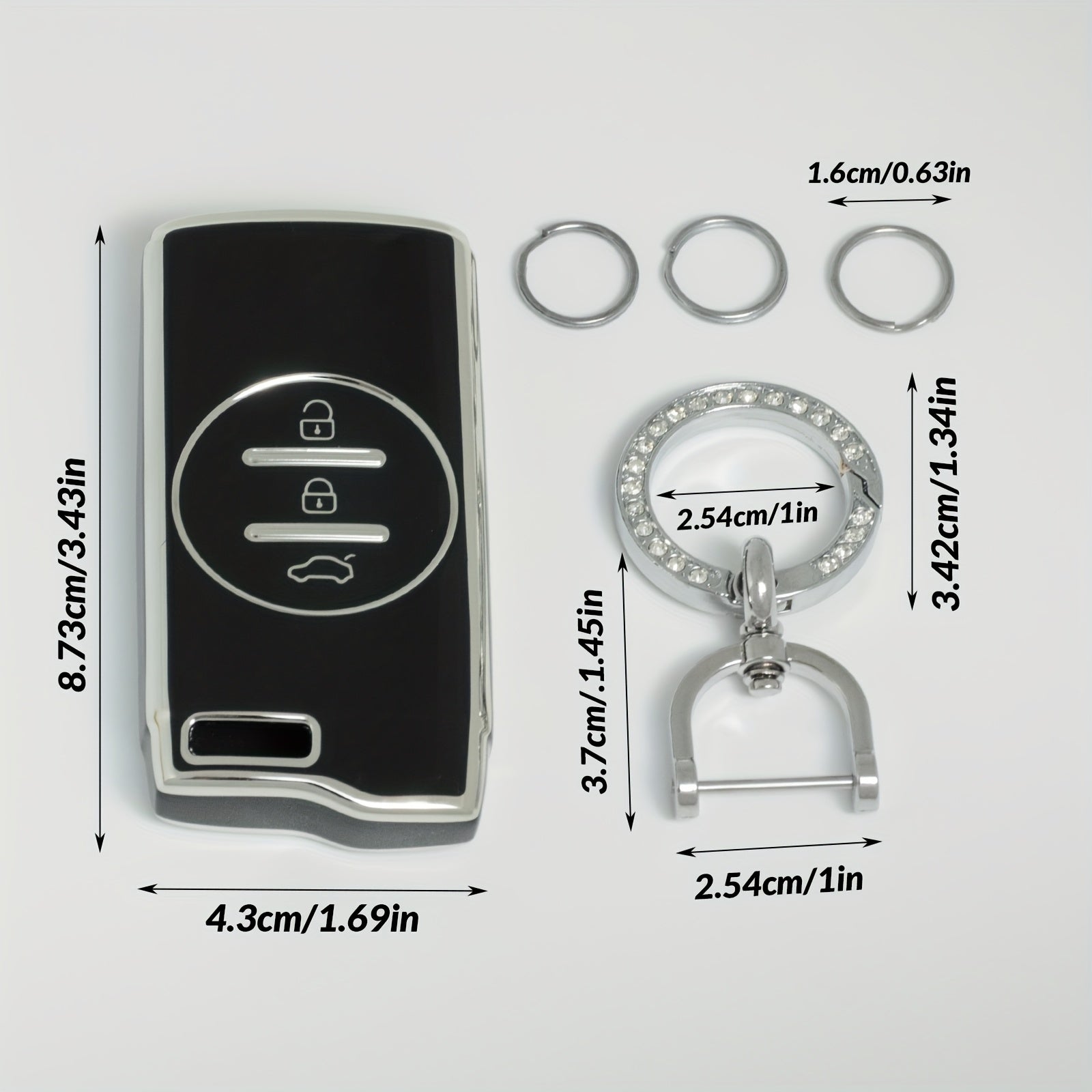 Elegant Black Rhinestone Key Fob Cover for Car Keys with Durable TPU