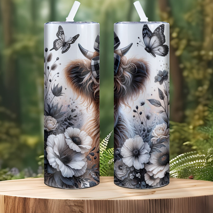 20oz Highland Cow Floral Stainless Steel Tumbler for Gifts and Parties