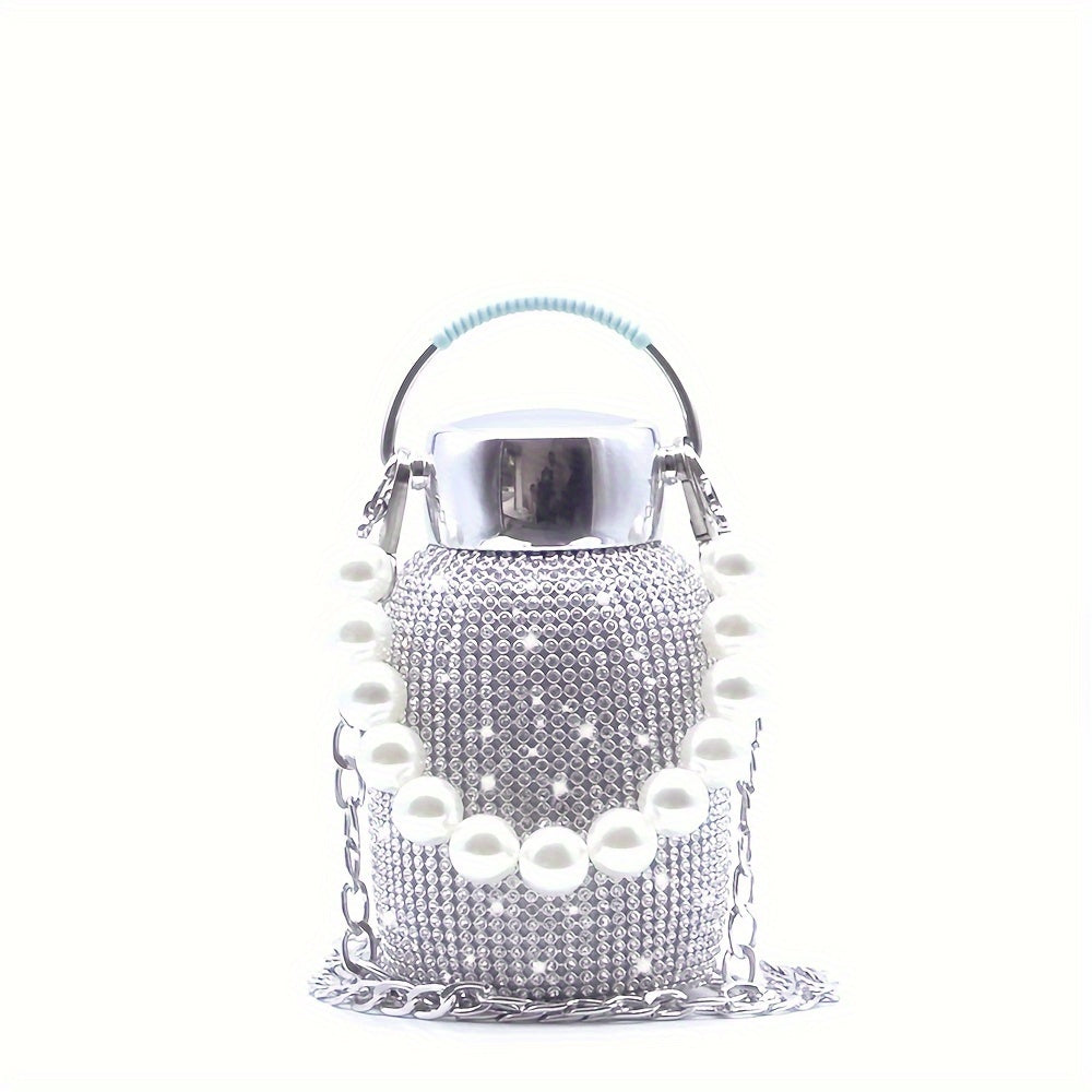 Double Layer Stainless Steel Water Bottle 260ml 8.8oz with Rhinestones for Hot Cold Drinks