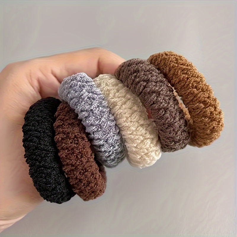 Women Thick Elastic Hair Ties Set, Soft, Solid Colors, Stylish Bun Ties