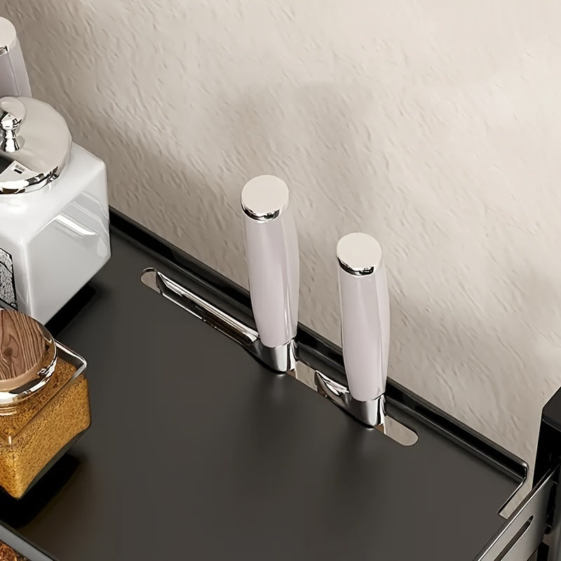 Kitchen Organizer Carbon Steel Countertop Storage Rack with Knife Holder and Adjustable Shelves