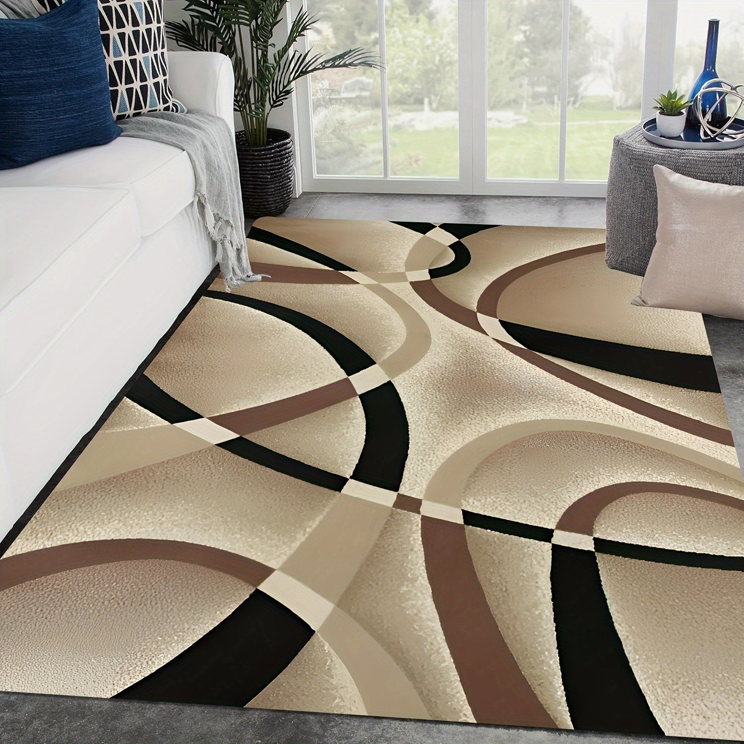 Alfombra de área bohemia a rayas, lavable, para interiores, decoración, alfombra multiusos