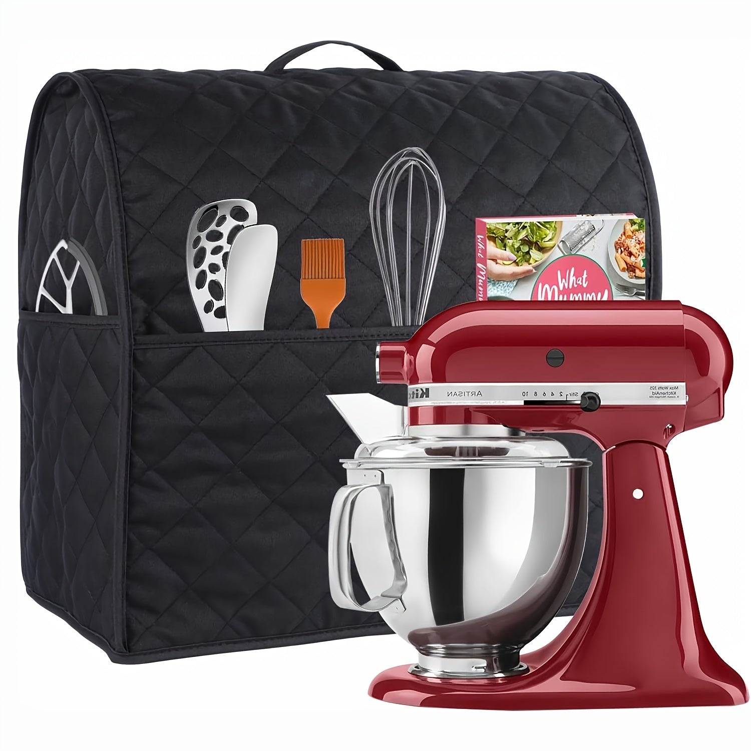 Kitchen Mixer Dust Cover with Accessory Pockets Handles Fits Tilt-Head Bowl-Lift Models