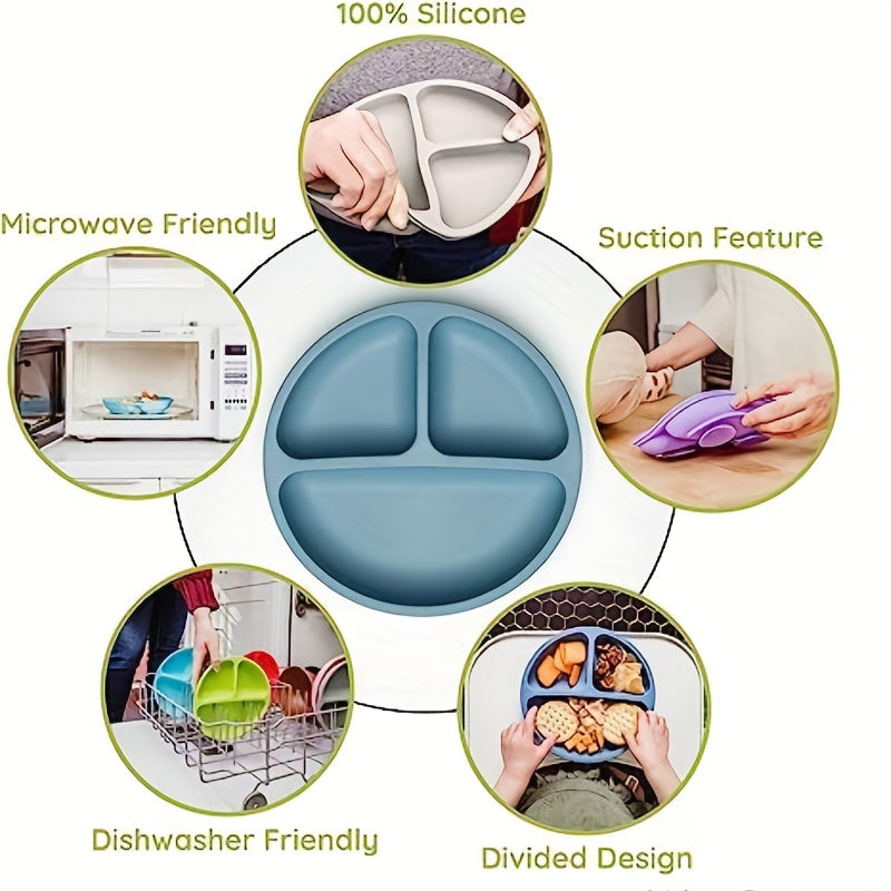 Silicone Baby Feeding Plate Divided Suction Cup Toddler Dish Microwave Safe
