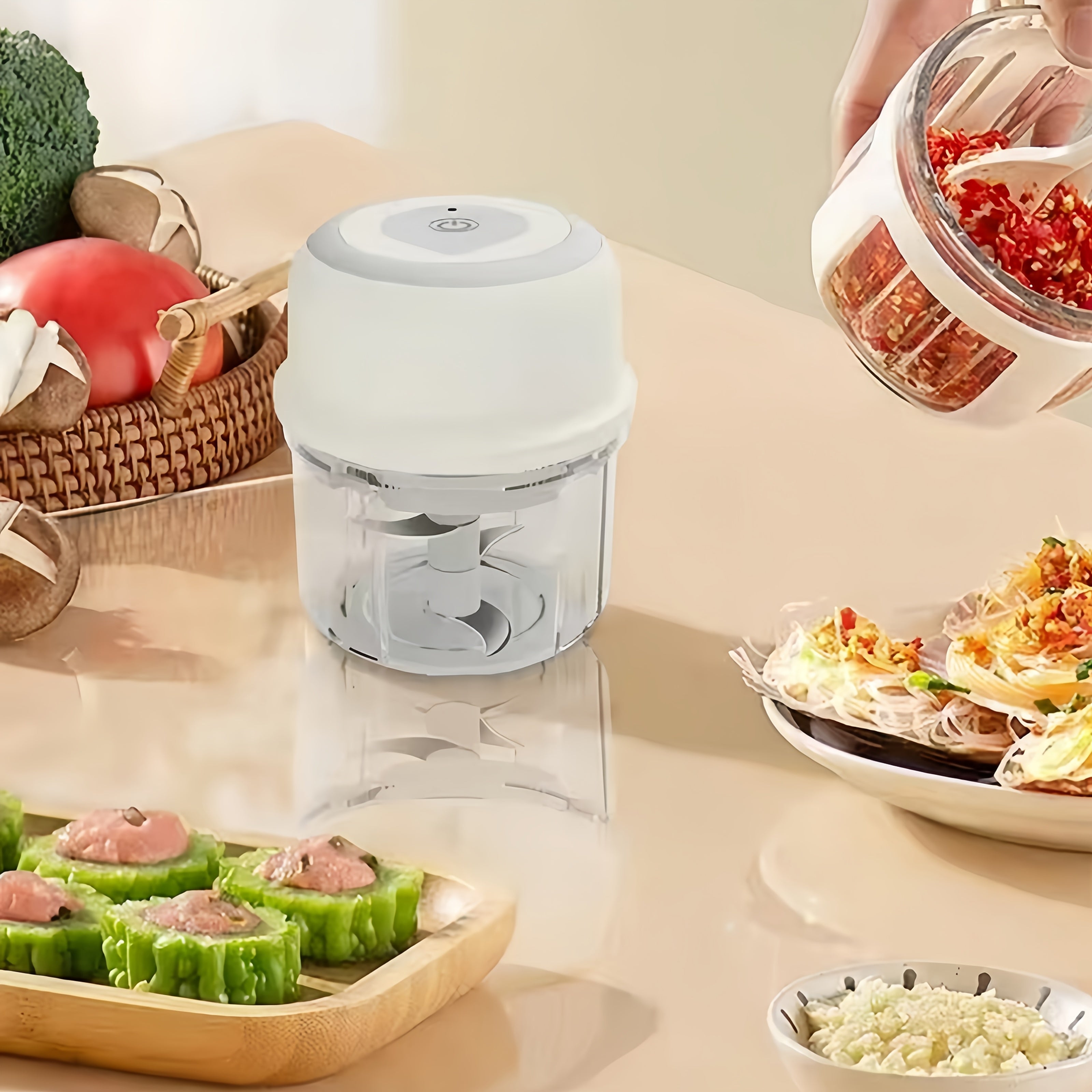 Electric Food Chopper Garlic Press USB Rechargeable 16000 RPM for Quick Food Prep