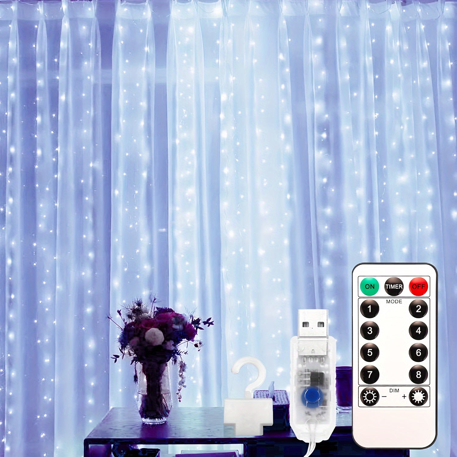 Fairy Curtain Lights USB Powered with Remote Control 8 Modes Dimmable Timer 100 200 300 LEDs