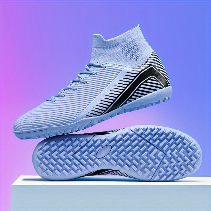 Men's Soccer Shoes with Stripe Pattern Non-Slip Rubber Sole Durable PU Upper Indoor Outdoor TF Studs